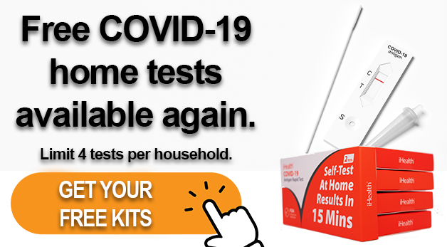 Graphic depicting how to get free COVID test kits.